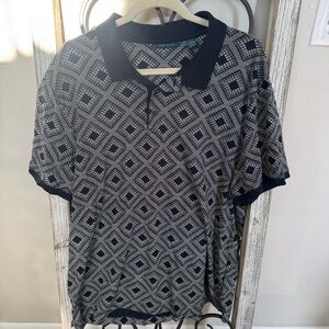 Perry Ellis XXL Polo Shirt Geometric Pattern Navy Cotton Short Sleeve